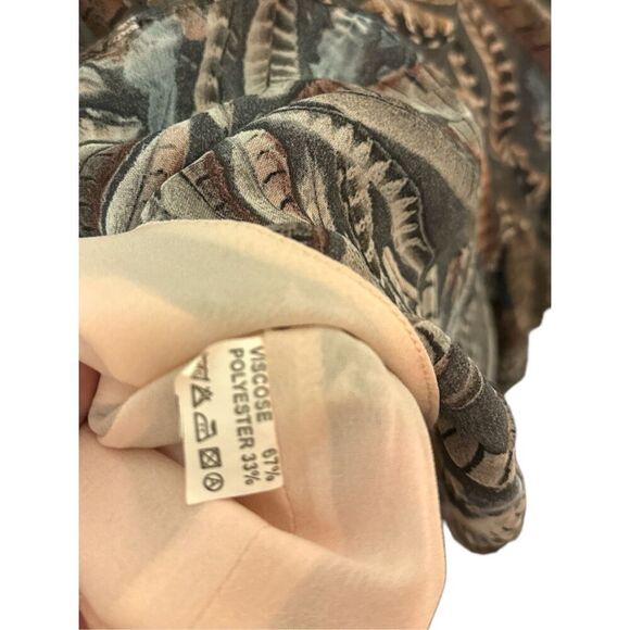 Marsodi Lux Sz L Womens Feather Print Tiered Flowy Long Sleeve Ruffle Dress Boho - Picture 5 of 5